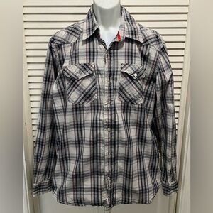 Modern Culture Plaid Button Up Long Sleeve Back Graphic Print Size XXL‎